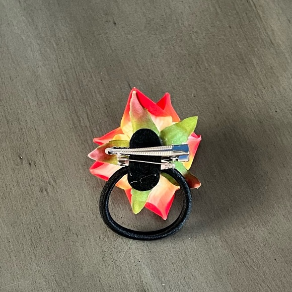 Dark Orange 2" Rose Silk Flower Floral Alligator Hair Clip Brooch Elastic Tie - Picture 3 of 4